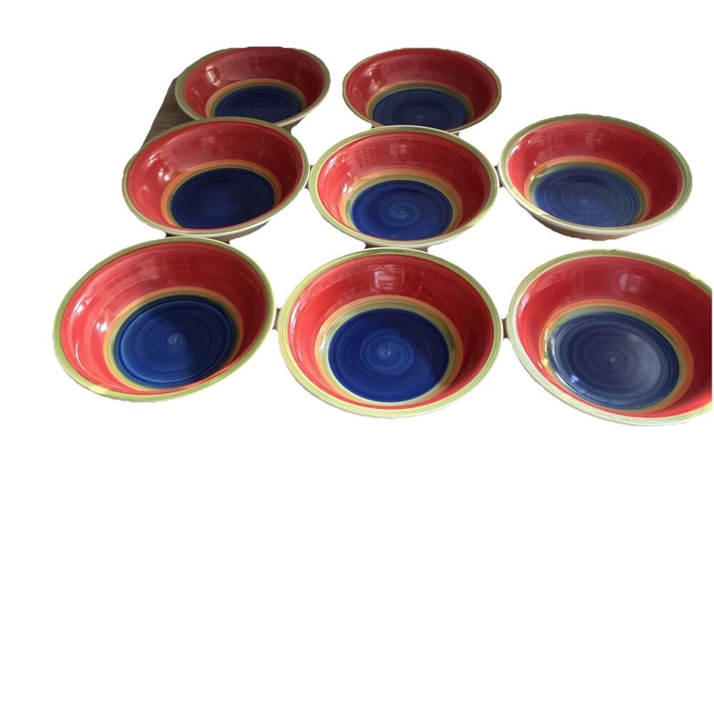 8 ROYAL NORFOLK Mambo Swirl 7.50" Coupe Bowls Soup Cereal BLUE beach farmhouse